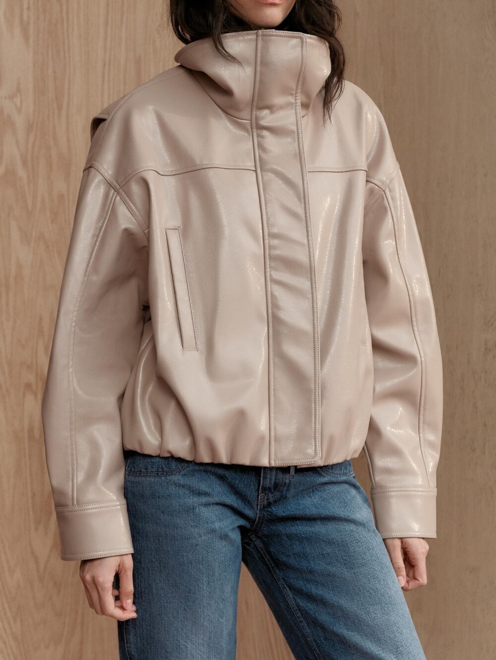 Zara Leather Effect Jacket With Pleats XS